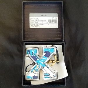 Prada leather letter keychain